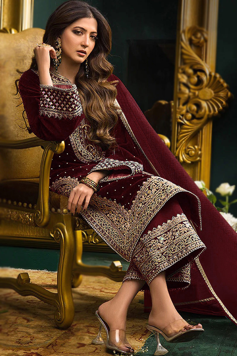 Red and Black Party Wear Straight Cut Palazzo Suit - 114433 main image 1