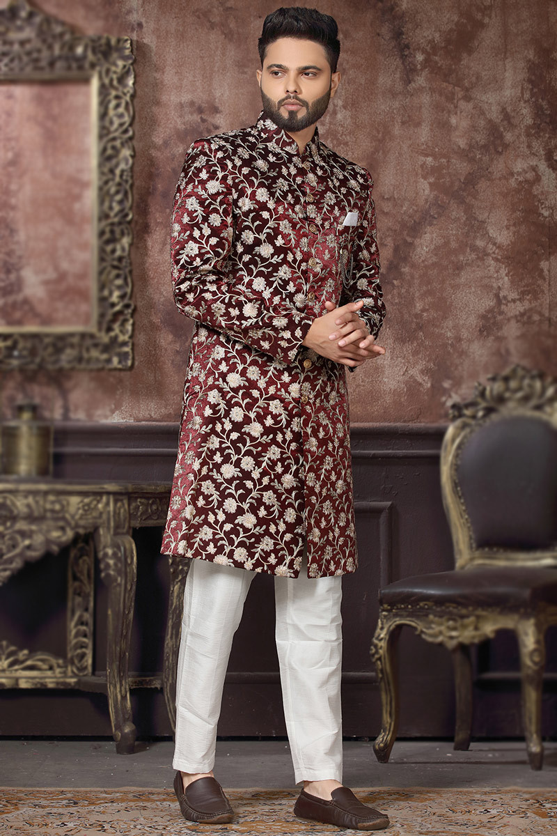 Mehroon sherwani on sale