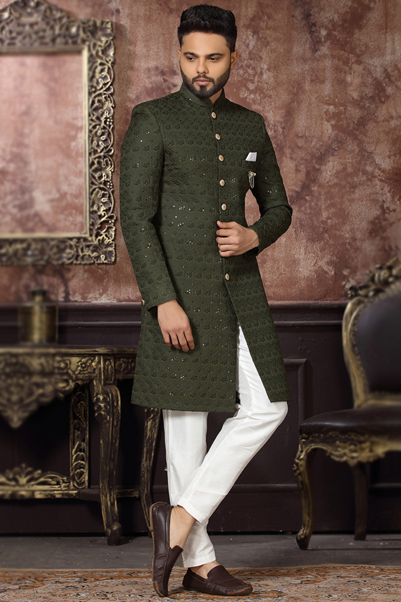 Olive sherwani sales