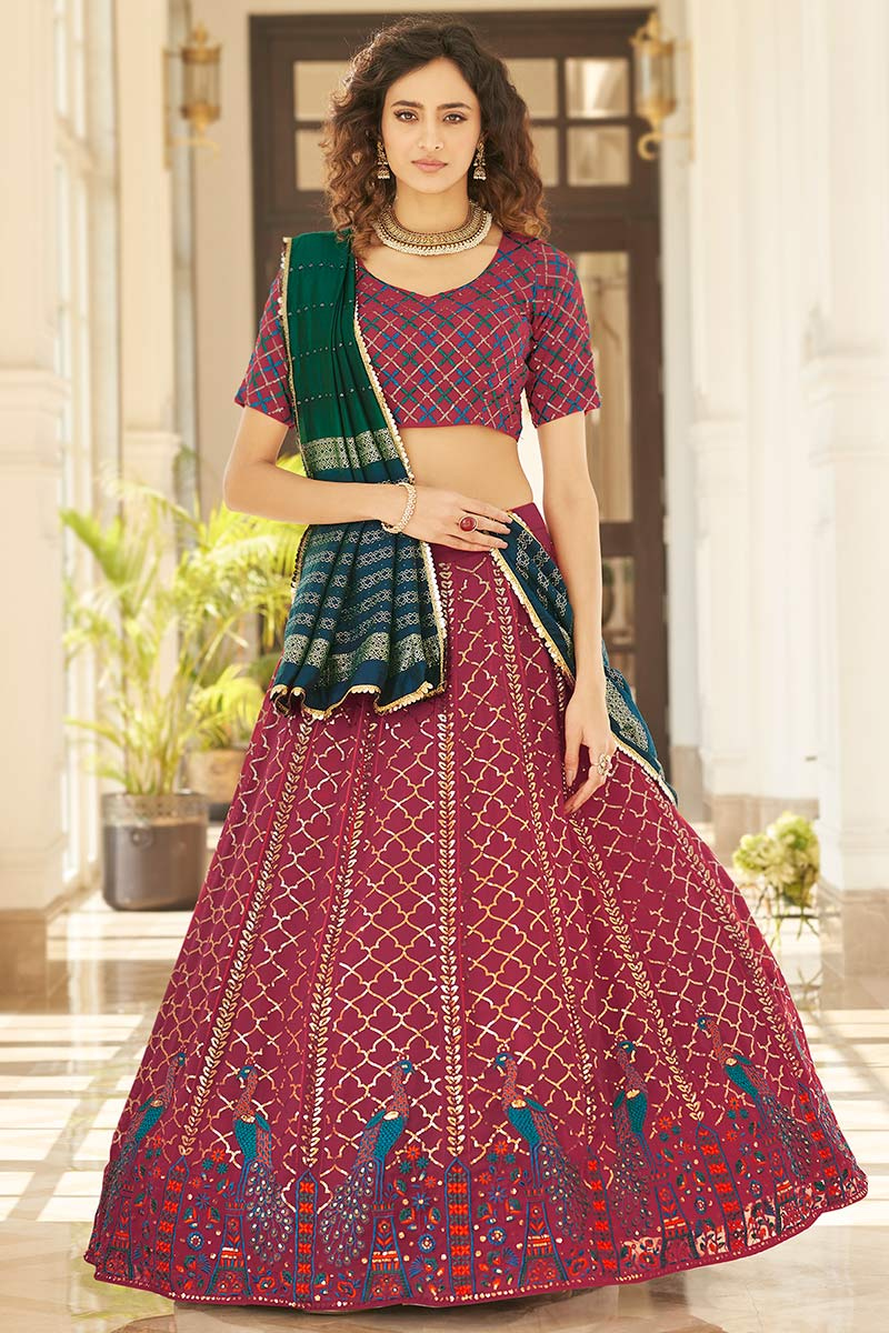 A Line Lehenga in Georgette Dark Pink for Wedding 