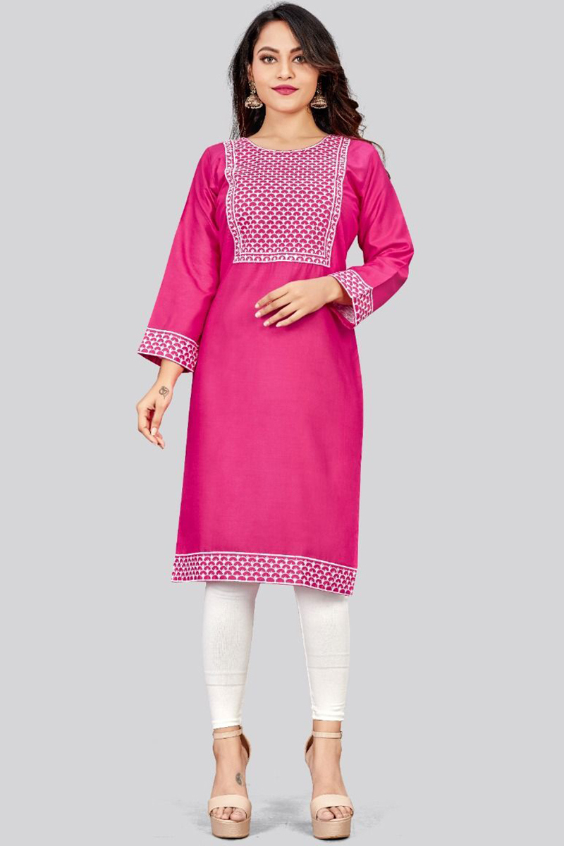 Dark Pink Rayon Straight Cut Kurti 