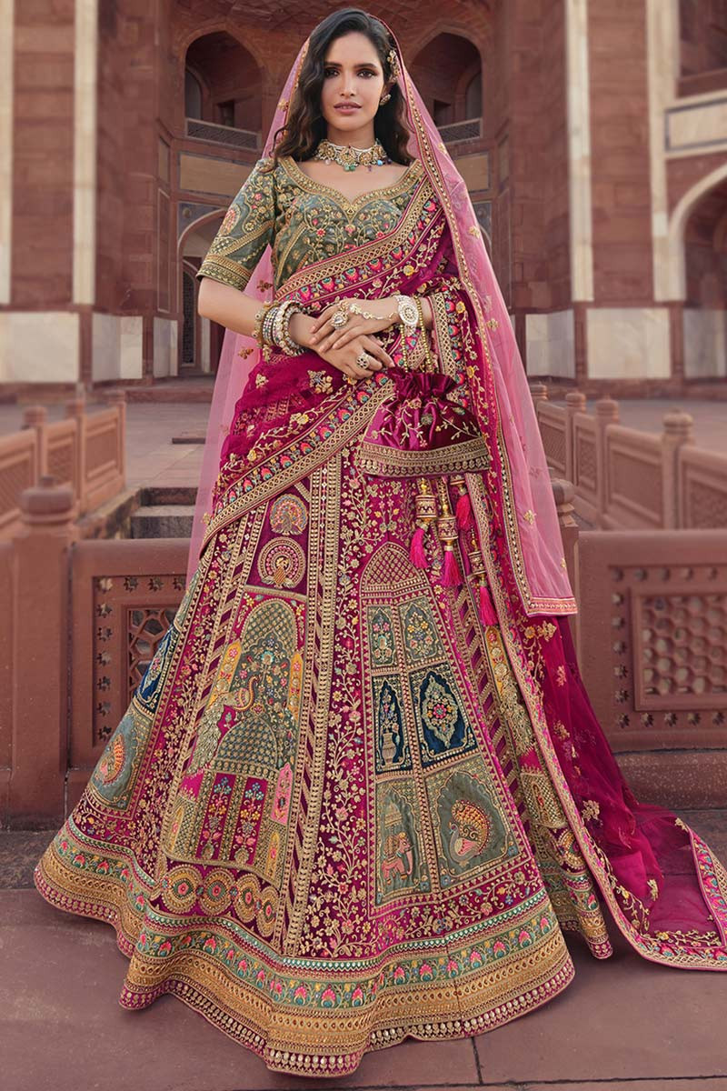 Dark pink velvet sales lehenga