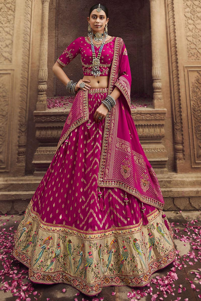 Pretty Pink Flared Lehenga Choli With Printed Dupatta - Zikimo.com -  Original Indian Bridal Lehengas Collection