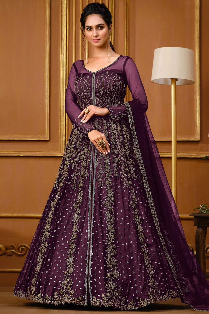 Dark shop purple anarkali