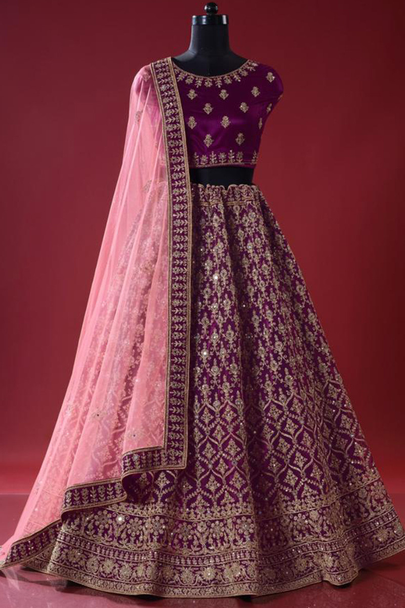Wine Color Georgette With Sequins & Embroidered Lehenga choli