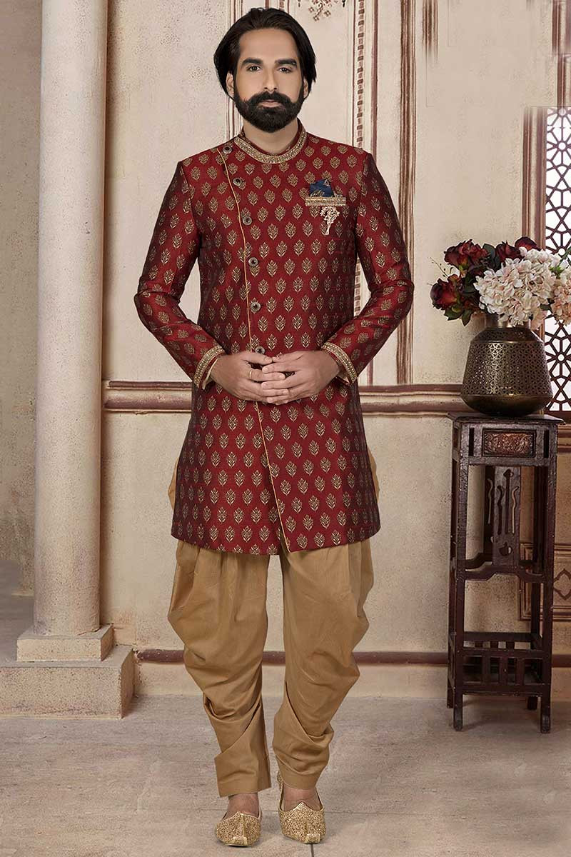 Buy Asian Suit Brocade Deep Red Men s Sherwani MSTV0825