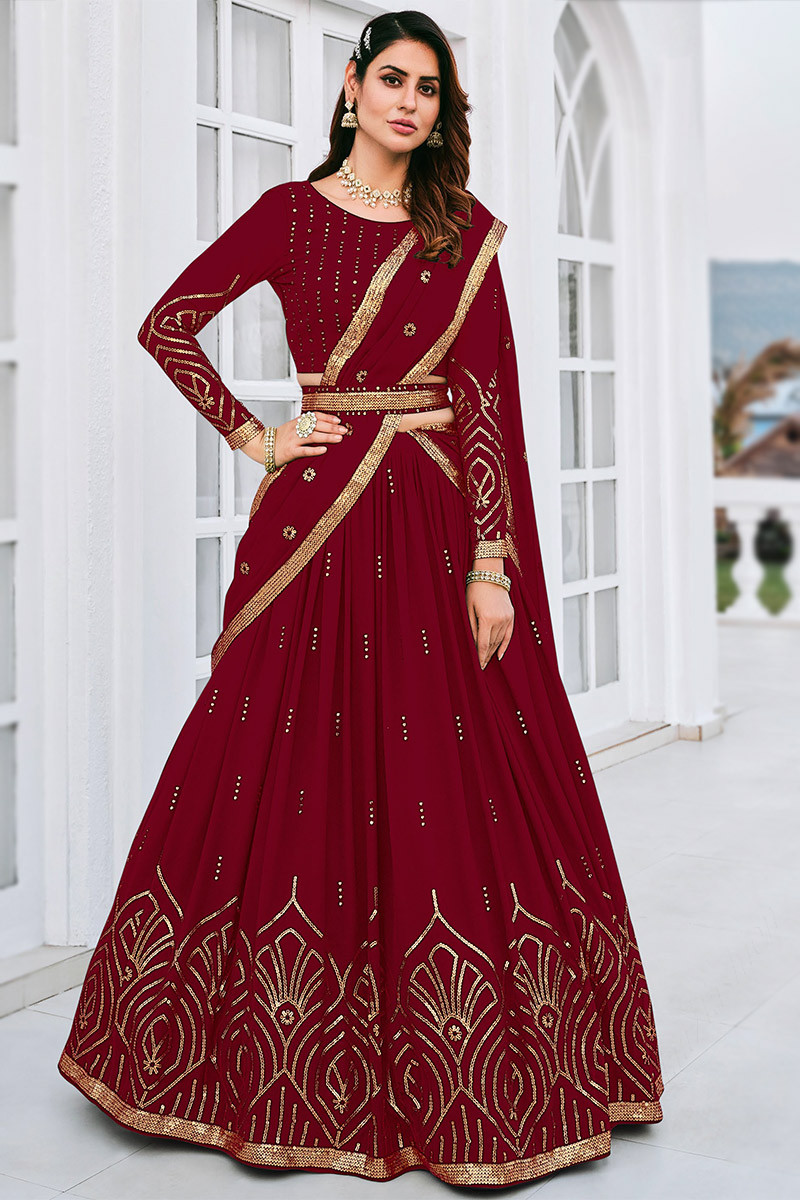 Red party shop wear lehenga