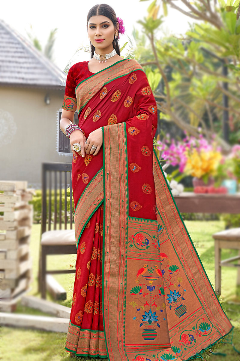 Anushka Pimputkar in Red fancy Silk Saree