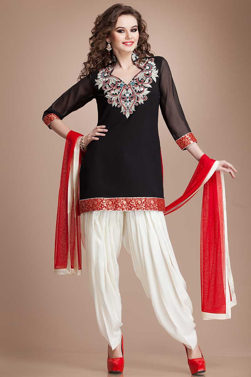 Gorgeous Party Wear Black Velvet Kurta White Net Salwar Kameez New Patiala  Suit | eBay