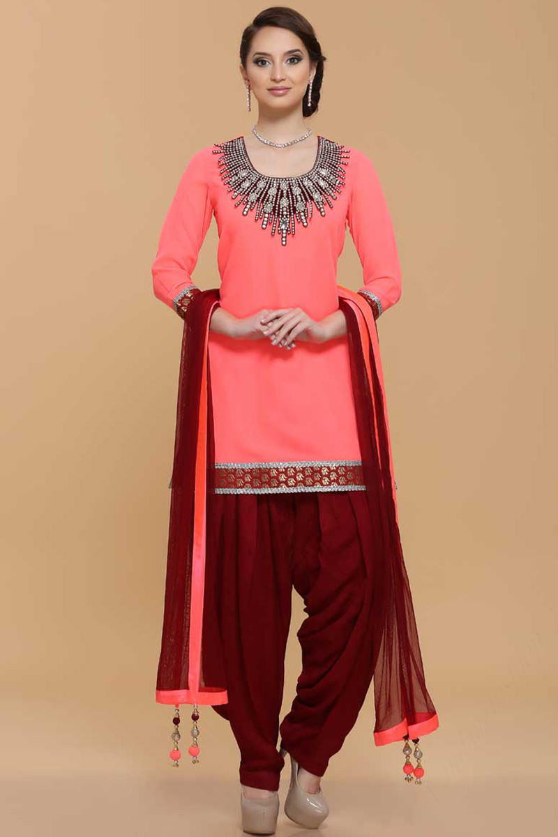 Pink Georgette Patiala Suit Stylish Punjabi Suits Online