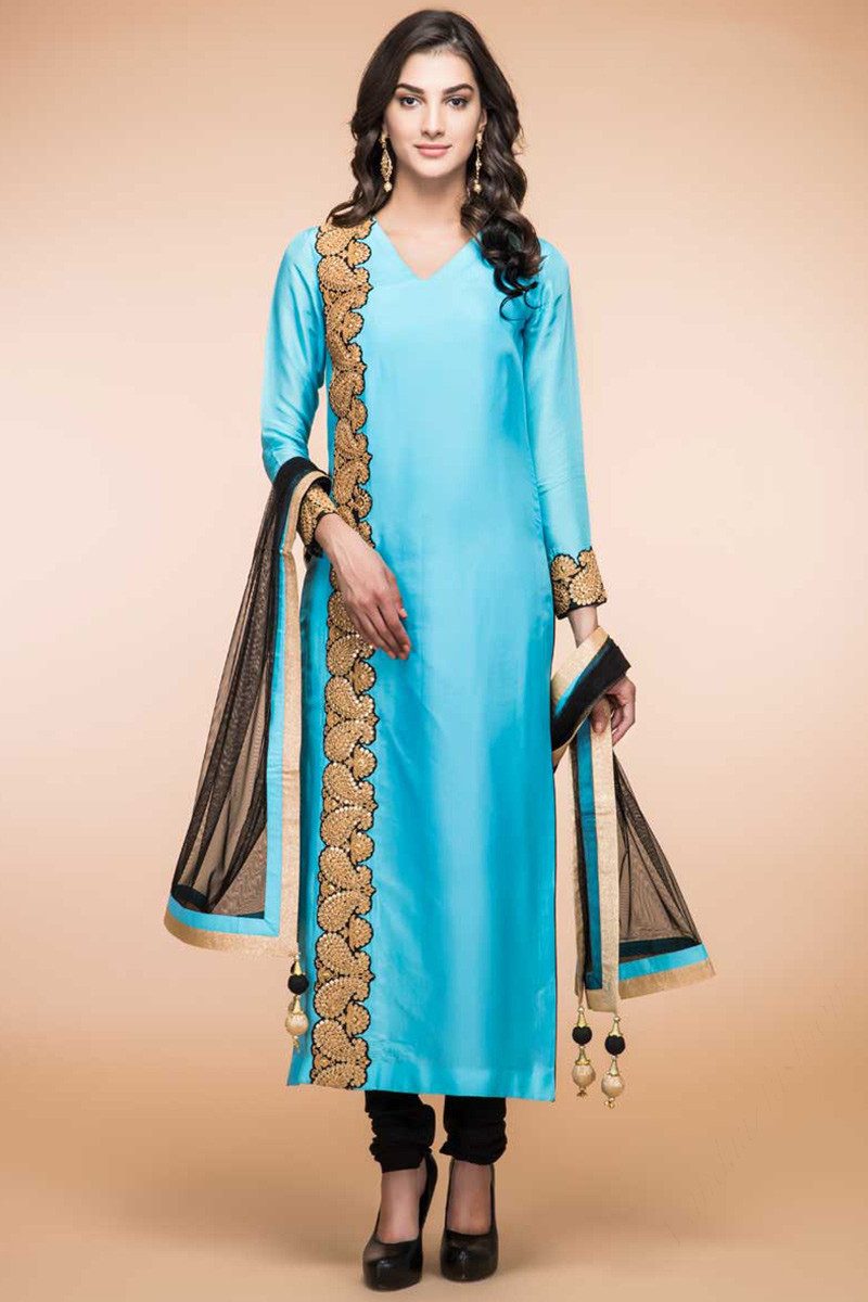 Side panel online suit with churidar
