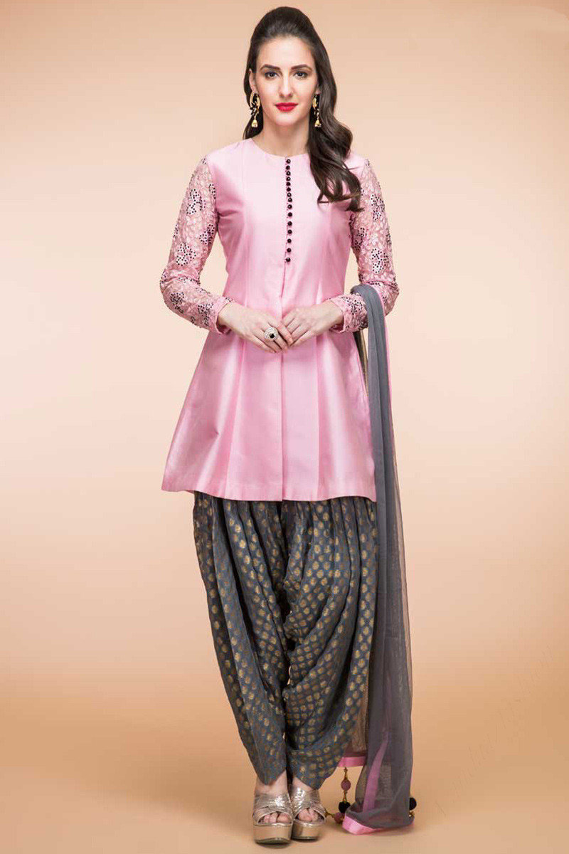 Indian Punjabi Suit Online | Black Embroidered Art Silk Patiala Suit – Gunj  Fashion