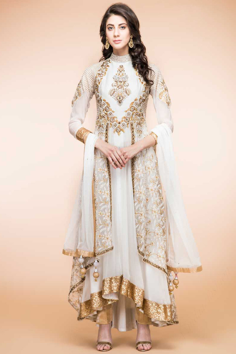 Glitterous Anarkali Churidar Design In Off White Color | Flickr