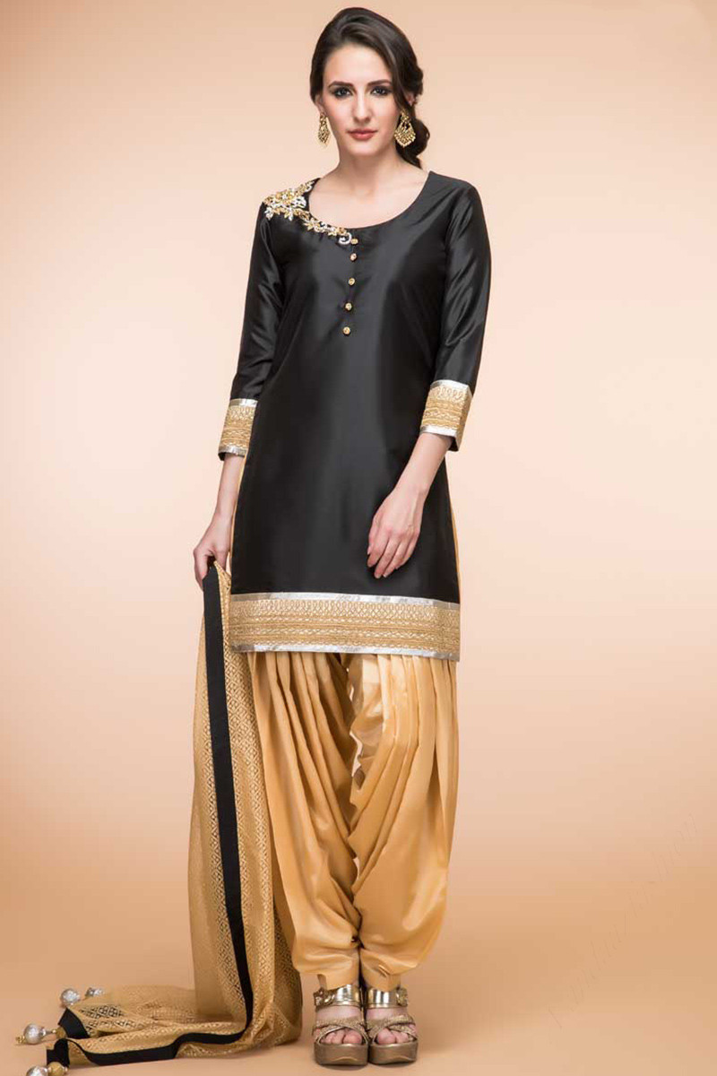 Utsav designer wear Patiala taffeta suit for eid Black zari embroidered dress 1867