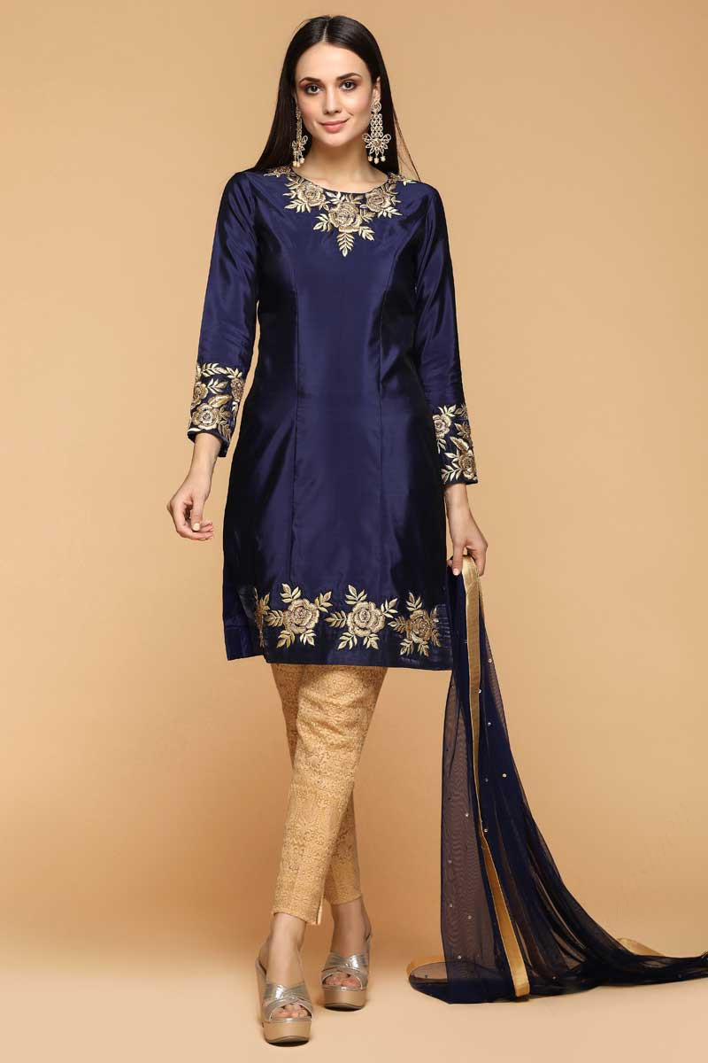 RF - Navy Blue Georgette Embroidered Semi Stitched Palazzo Suit - Designer  Salwar Kameez - Salwar Suits - Indian