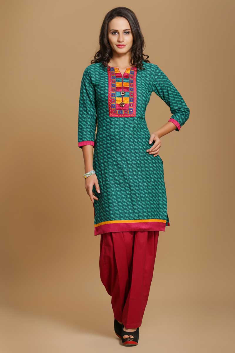 Resham Embroidery Indian Cotton Kurtis