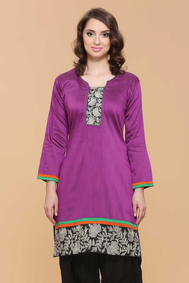 Purple Cotton Silk Kurti