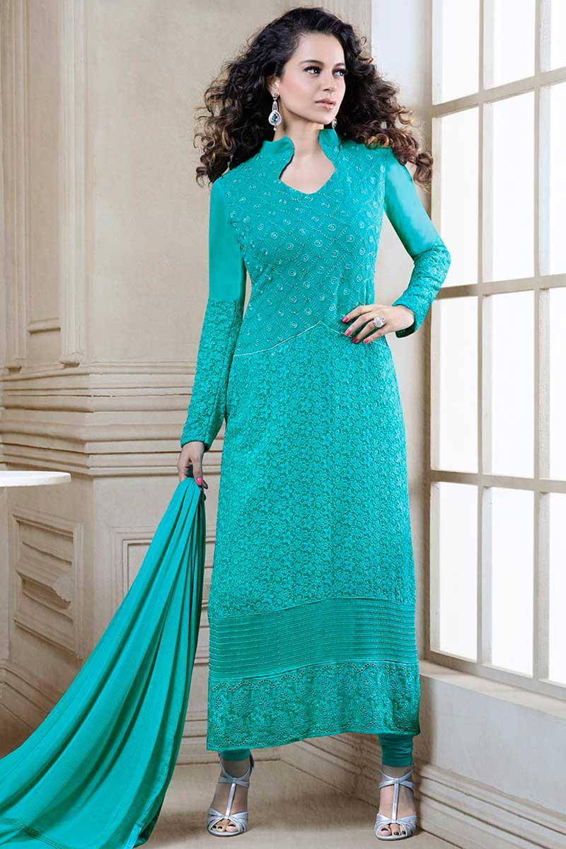 Buy Green Georgette Churidar Suit And Green Dupatta Online DMA13227 Andaaz Fashion