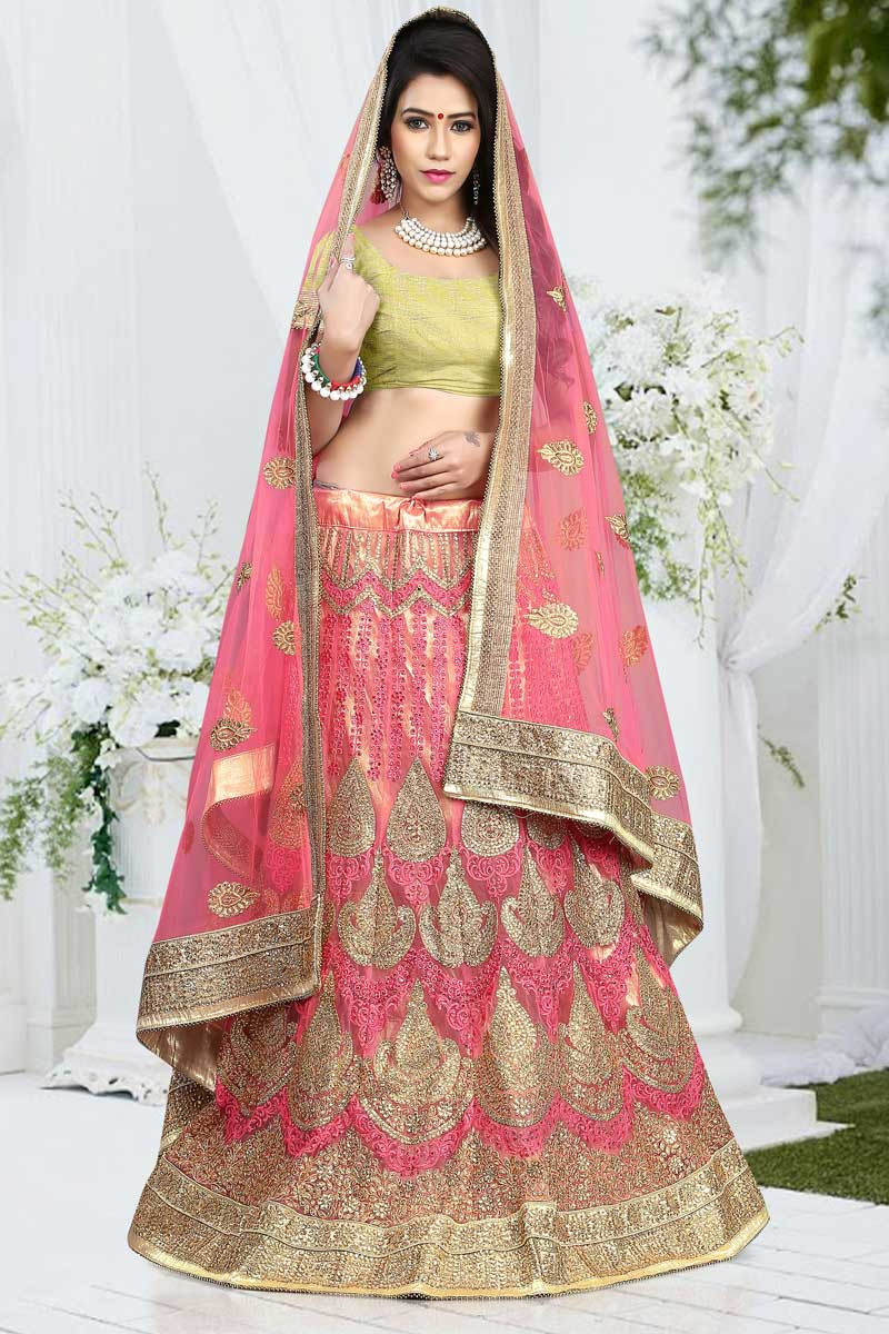 Pink Net Lehenga with Art silk Choli