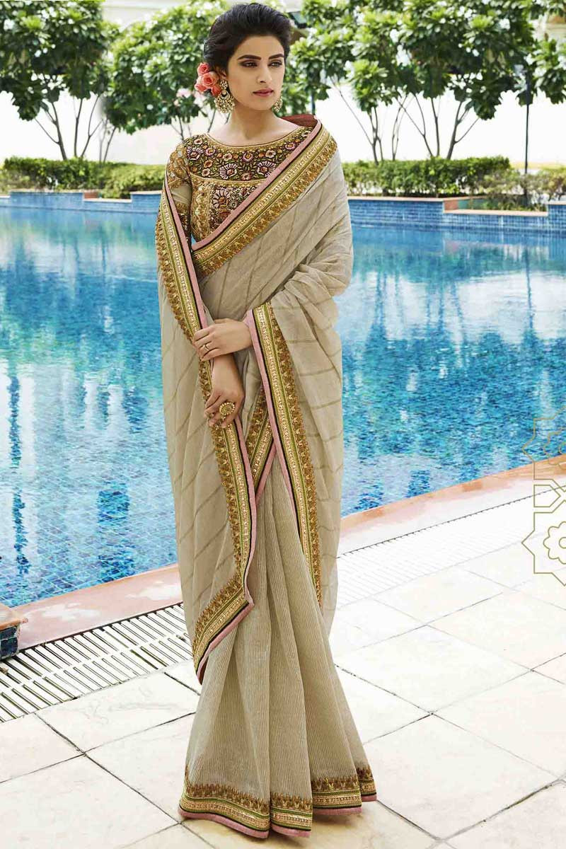 Cream Silk Saree With Art Silk Blouse