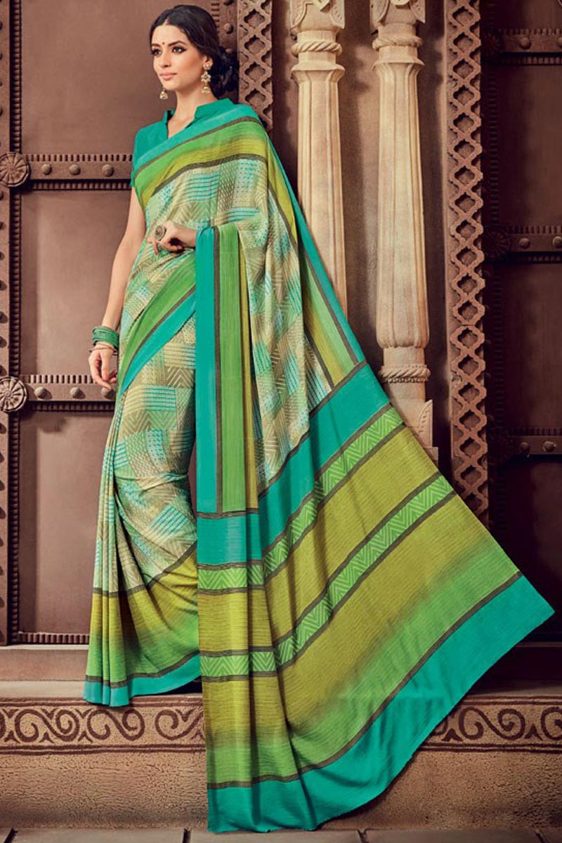 Multi color unique Printed Crepe Saree online shopping dvz0003830