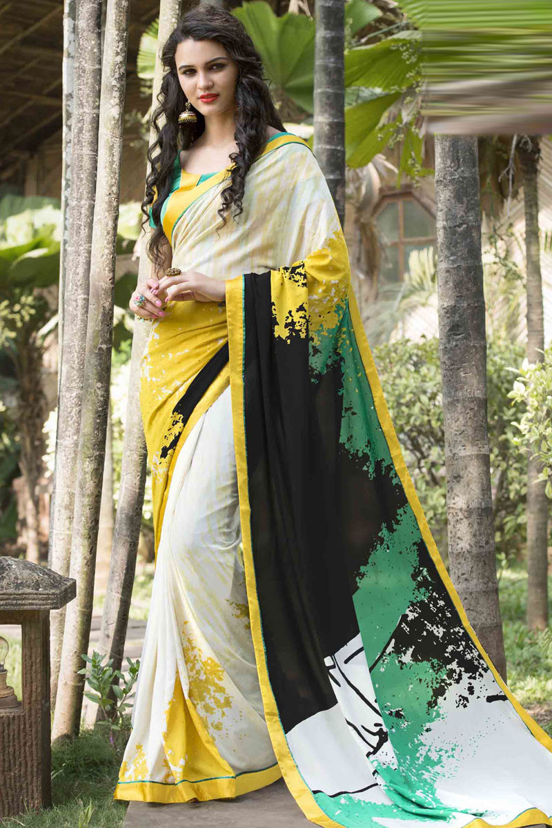 Buy Yellow Black Colour Pure Silk Saree (With Blouse) 16354 |  www.maanacreation.com