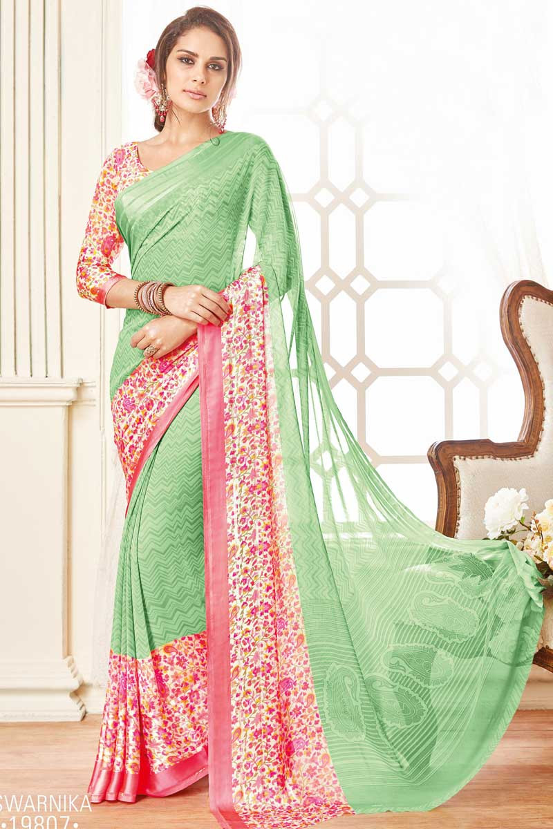 Georgette saree with designer blouse new arrivals
