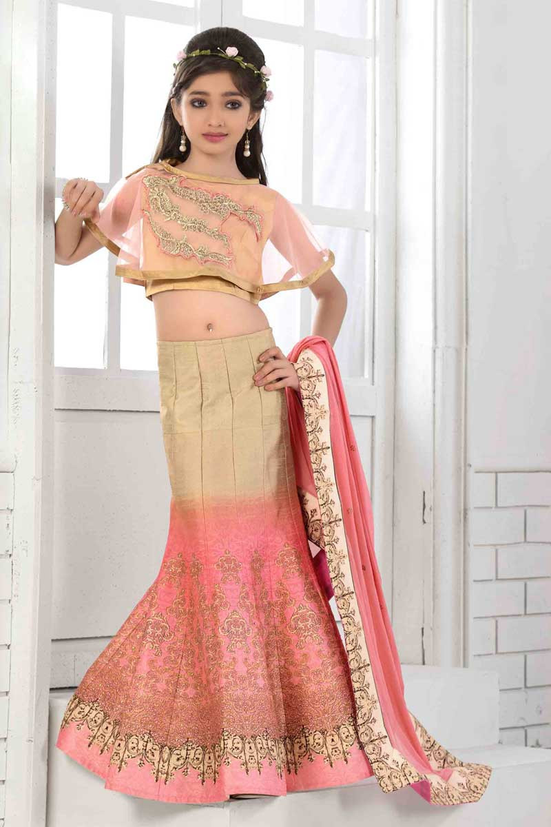 Buy Creamy Pink Lehenga Choli In Raw Silk With Pink Resham And Zardosi  Embroidered Floral Kalis Online - Kalki Fashion