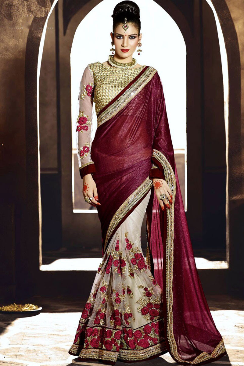 Buy Maroon Sarees for Women by Stava Creation Online | Ajio.com