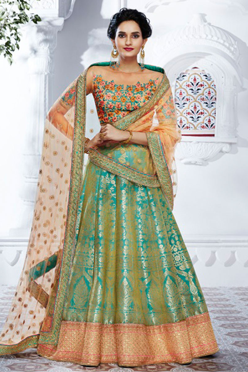 Designer Sequins-Brocade Blouse With Beautiful Duppatta & Kalidaar Brocade  Lehenga – SONAL & PANKAJ