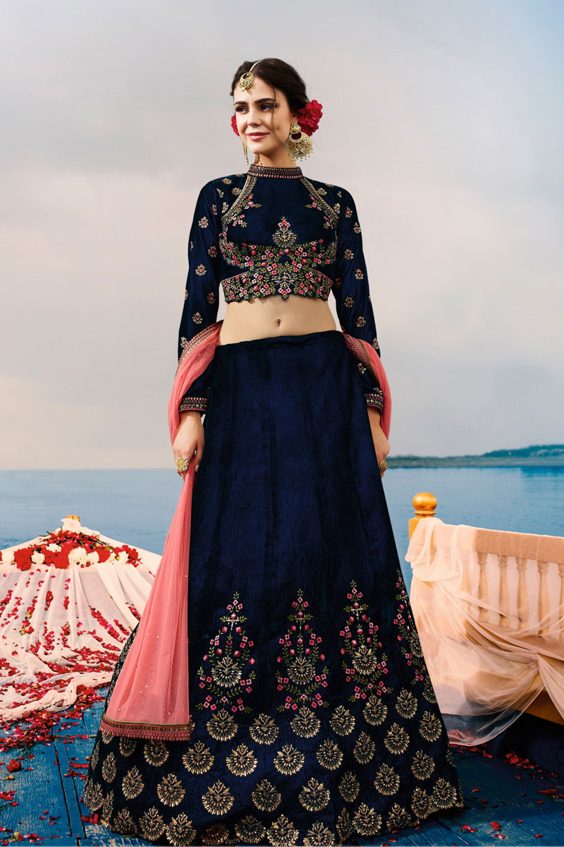 Velvet With Embroidery Work Designer Lehenga (Black Color) - Daraz India
