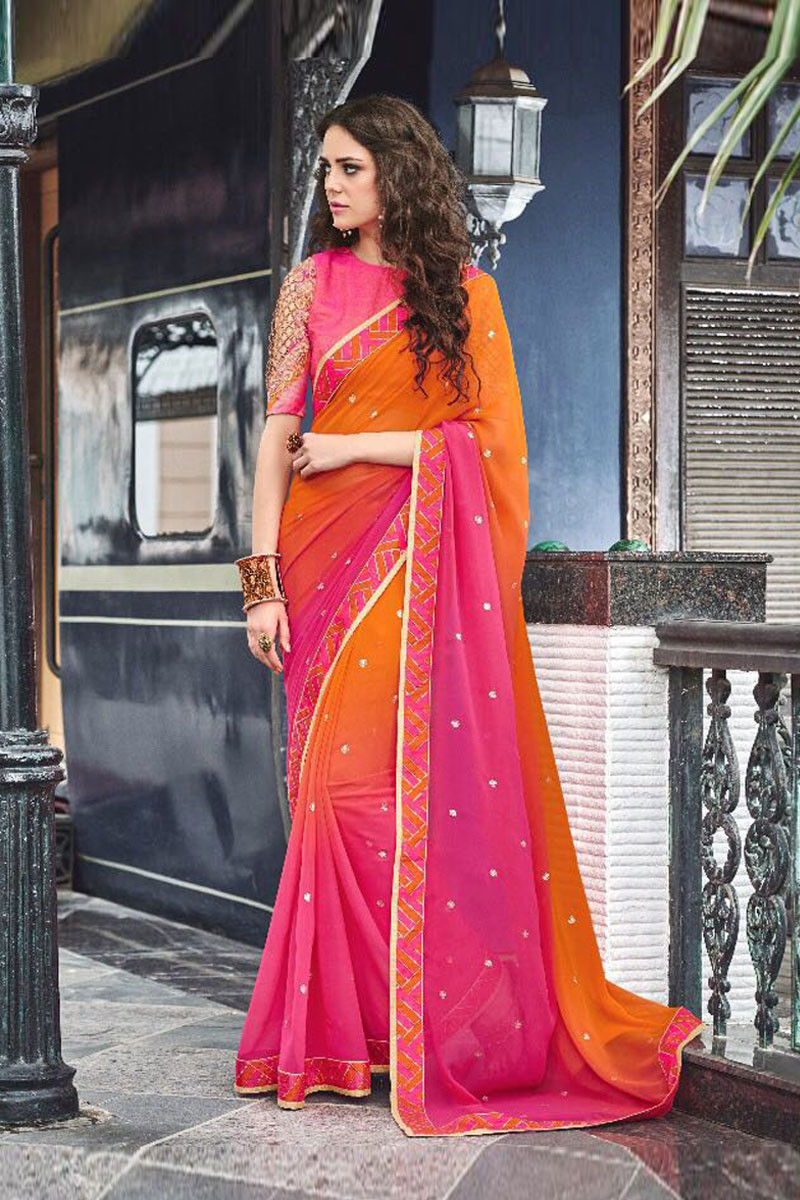 Georgette saree with designer blouse online store