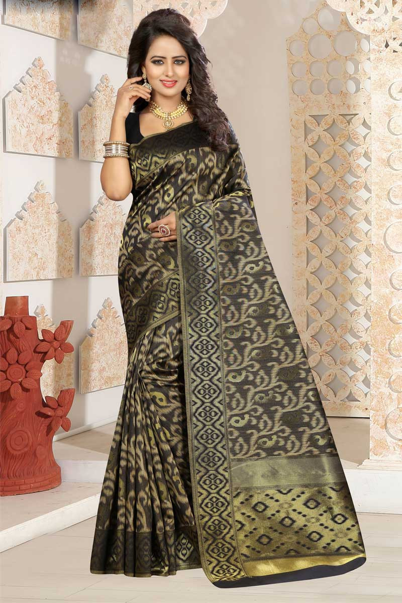 Buy Raven Black Kanjivaram Saree online-Karagiri