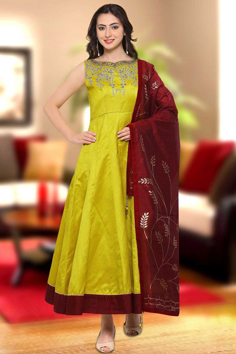 Lemon Banglori Silk Gown