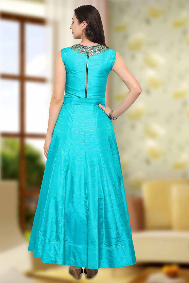 Fabulous Sky Blue Banglori Silk Gown