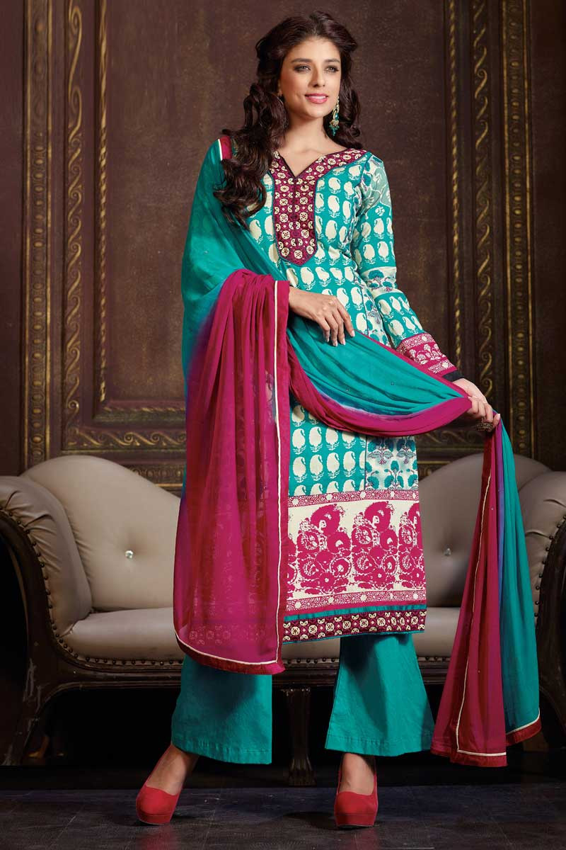 Buy A Line Semi Stitched Cotton Churidar Suits Online for Women in USA
