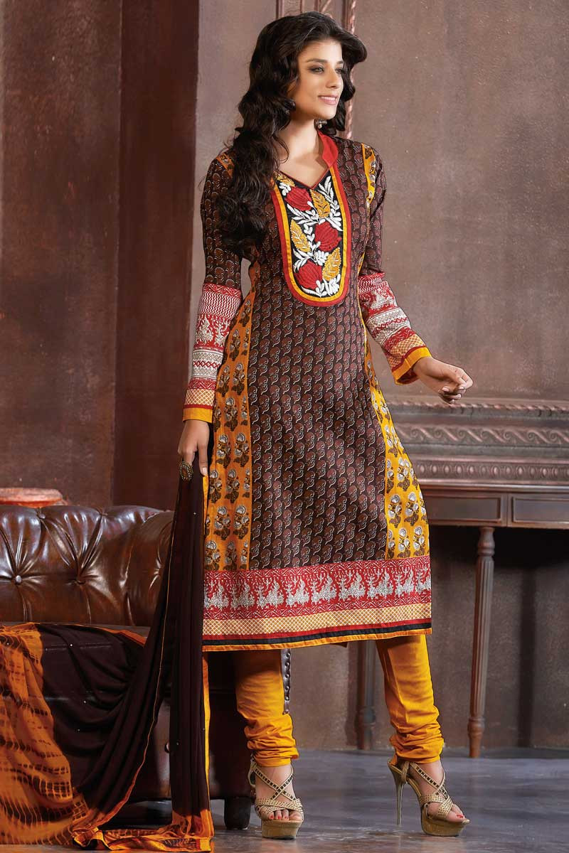 Cotton churidar with chiffon dupatta on sale