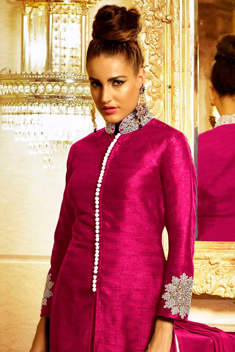 Buy Maroon Bhagalpuri Silk Print Readymade Suit Online : 96976 -