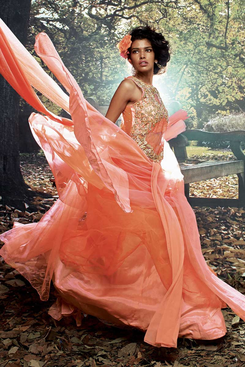Peach Net Heavy Embriodered Weddingwear Gown