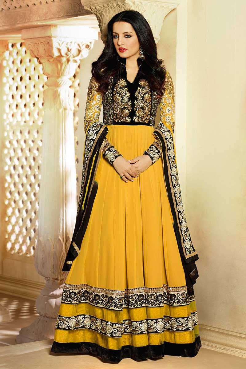 Buy Yellow Anarkali Churidar Suit With Dupatta Online DMV13912 yellow Andaaz Fashion Eid Store