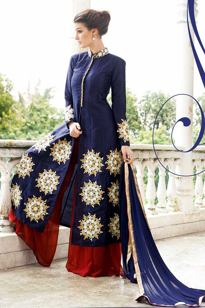 Banarasi Art Silk Woven Suit Set in BlueDefault Title | Silk bottoms, Set  dress, Dress materials