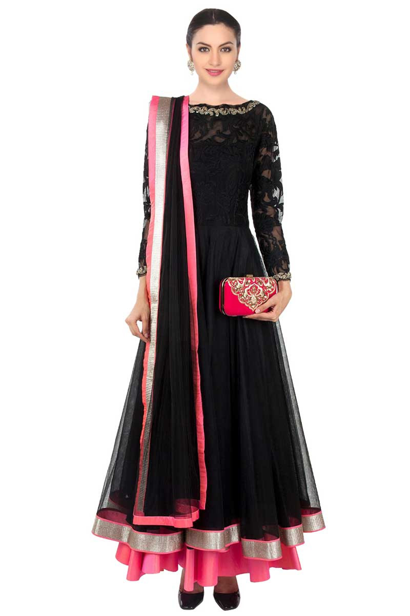 Buy Black Net Anarkali Churidar Suit With Dupatta Online DMV14337 Andaaz Fashion