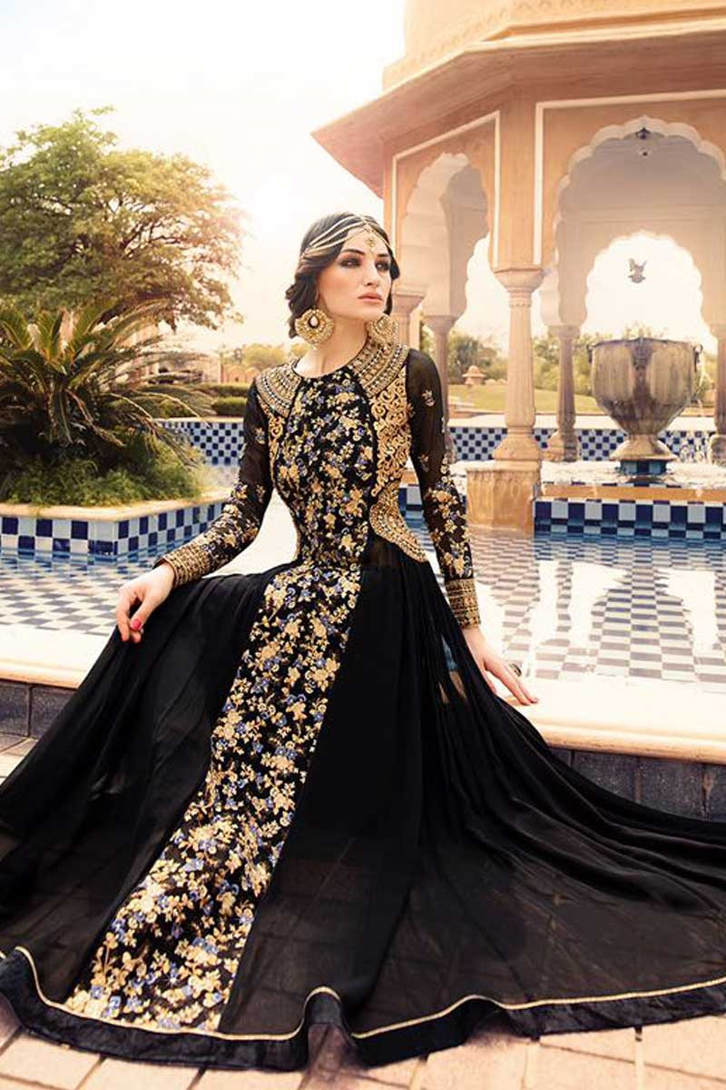 Black Georgette Anarkali churidar Suit With Dupatta