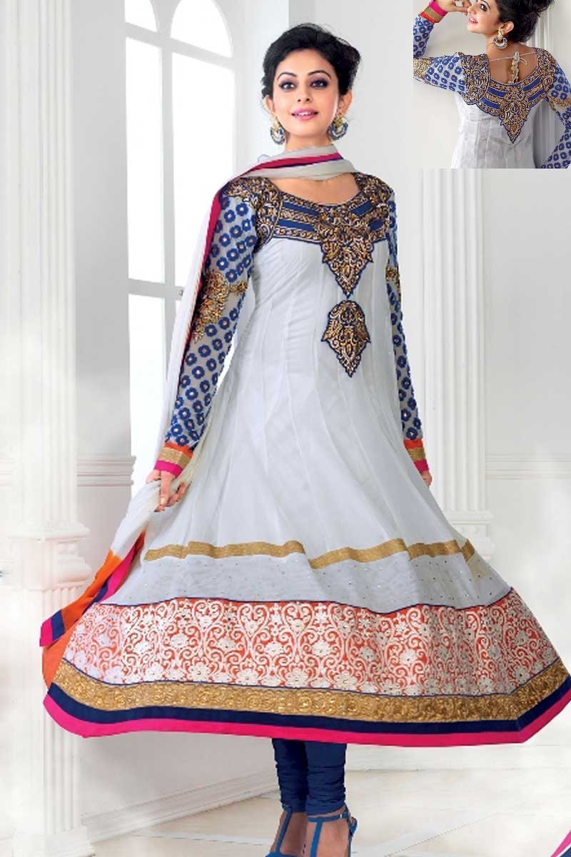 Andaaz Off white Georgette Anarkali churidar Suit With Dupatta