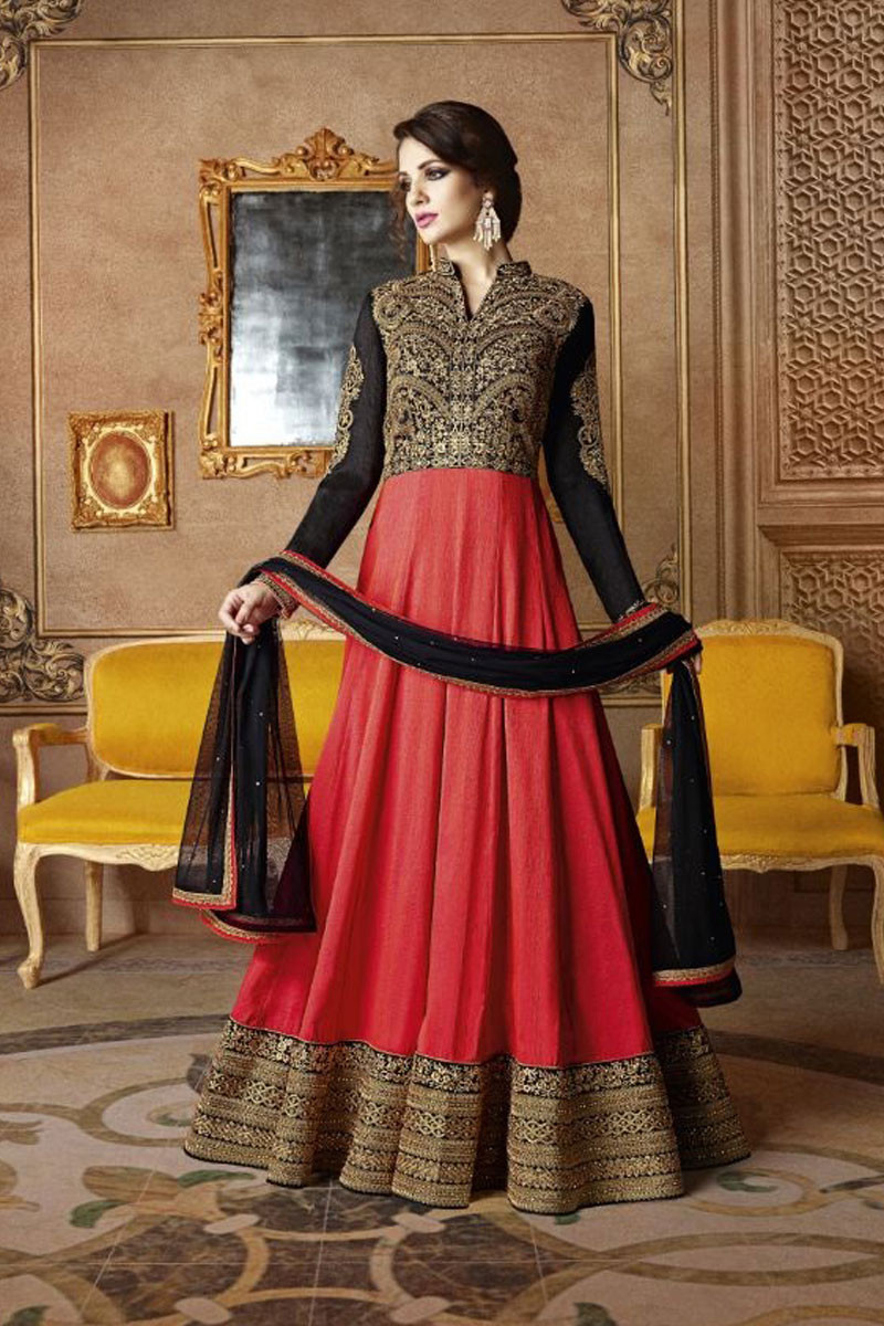 Black and red anarkali clearance
