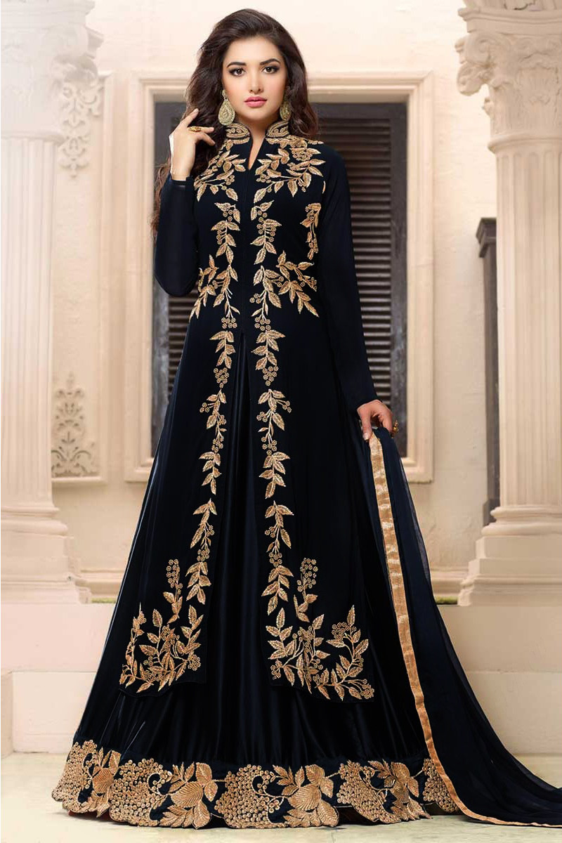 Blue and Grey Heavy Designer Work Lehenga Suit - Indian Heavy Anarkali  Lehenga Gowns Sharara Sarees Pakistani Dresses in USA/UK/Canada/UAE -  IndiaBoulevard