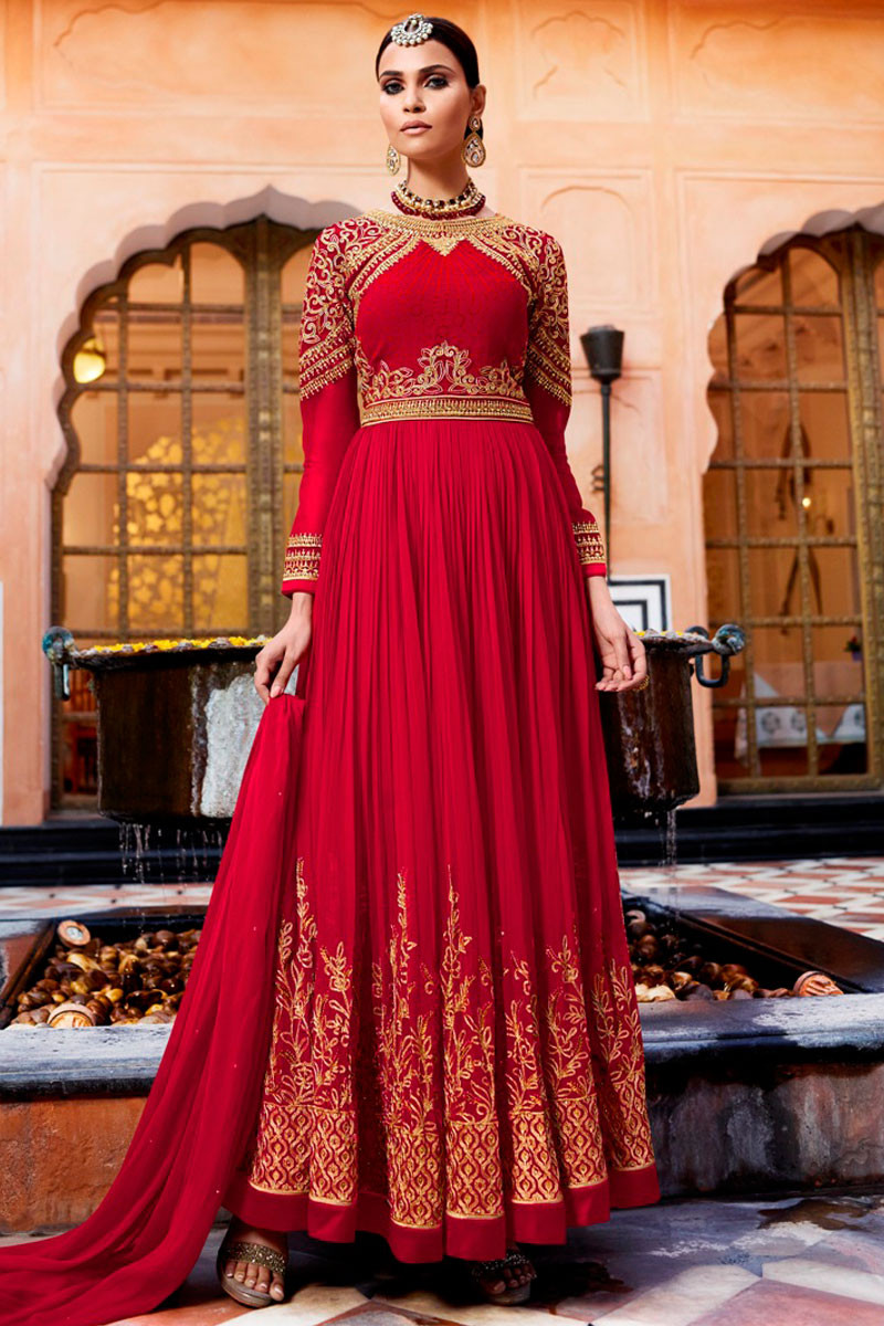 Buy Stylish Red Georgette Anarkali Suit With Dupatta Online DMV14867 Andaaz Fashion