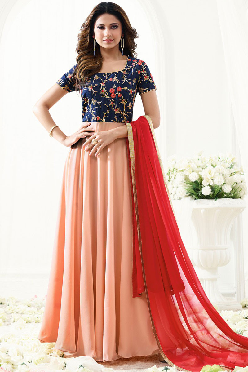 Jennifer Winget Blue Silk Anarkali Suit With Dupatta Dmv14883