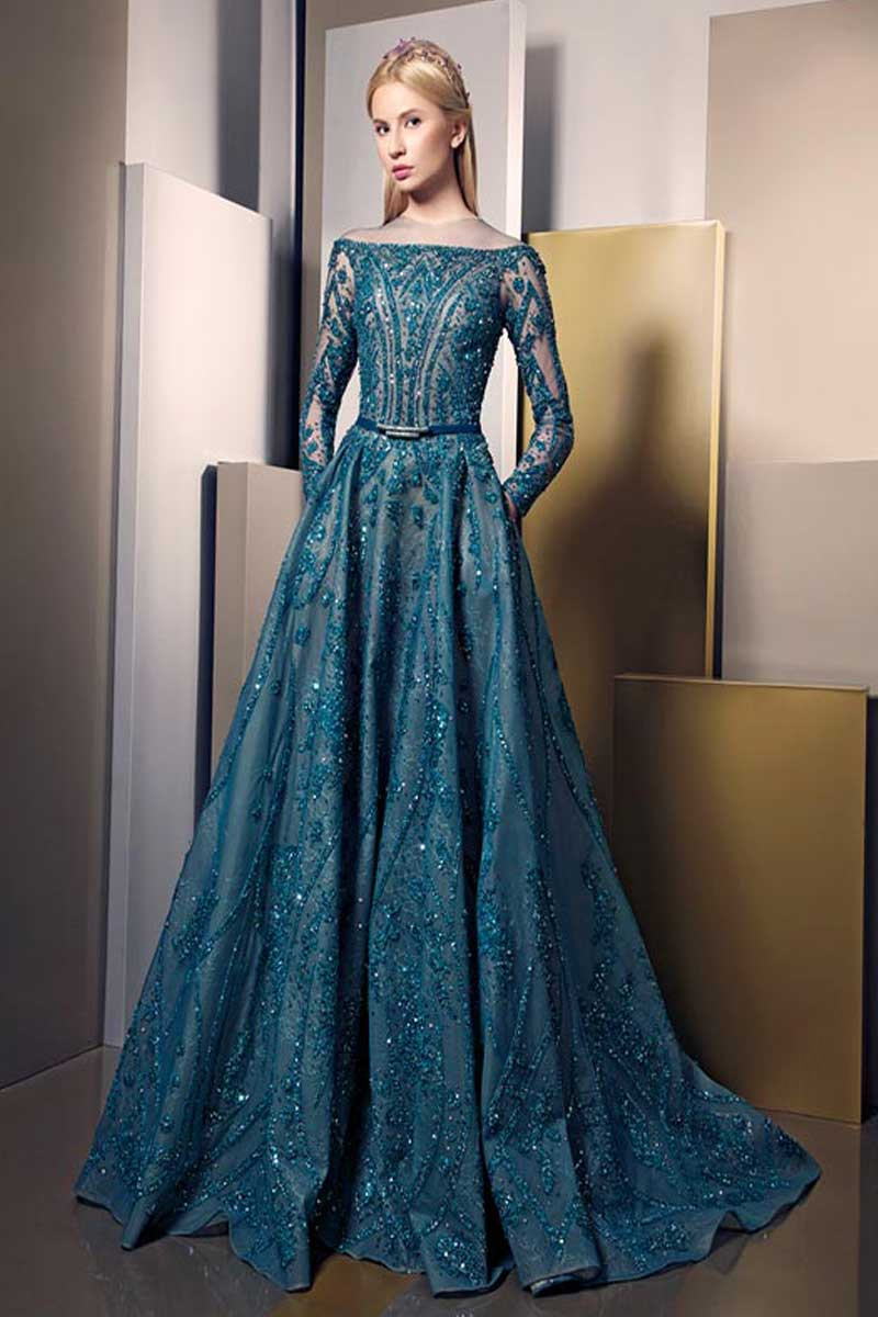 Bottle green Net and tissue Gown