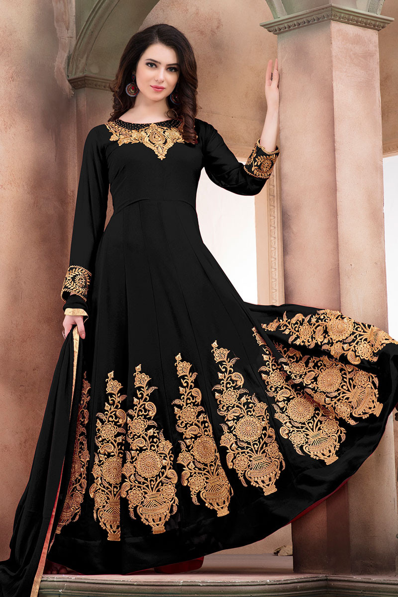 Black gown with golden dupatta online